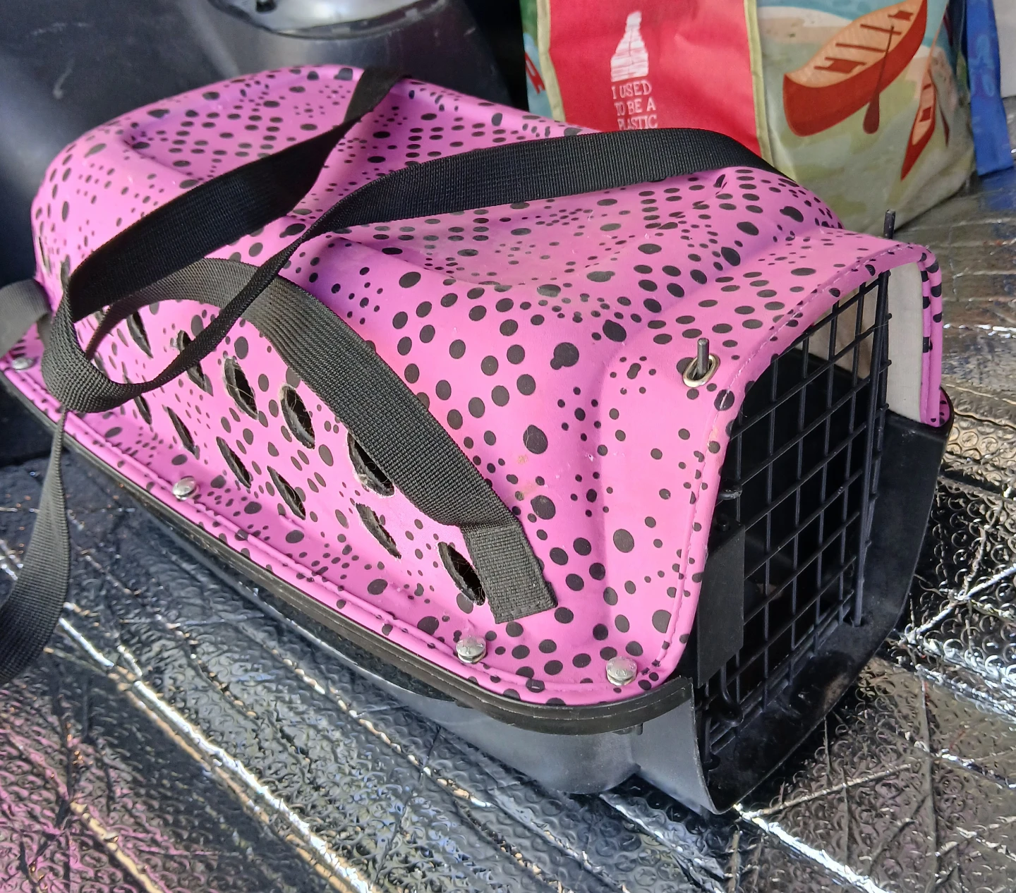 Small Pink Spotted Pet Carrier