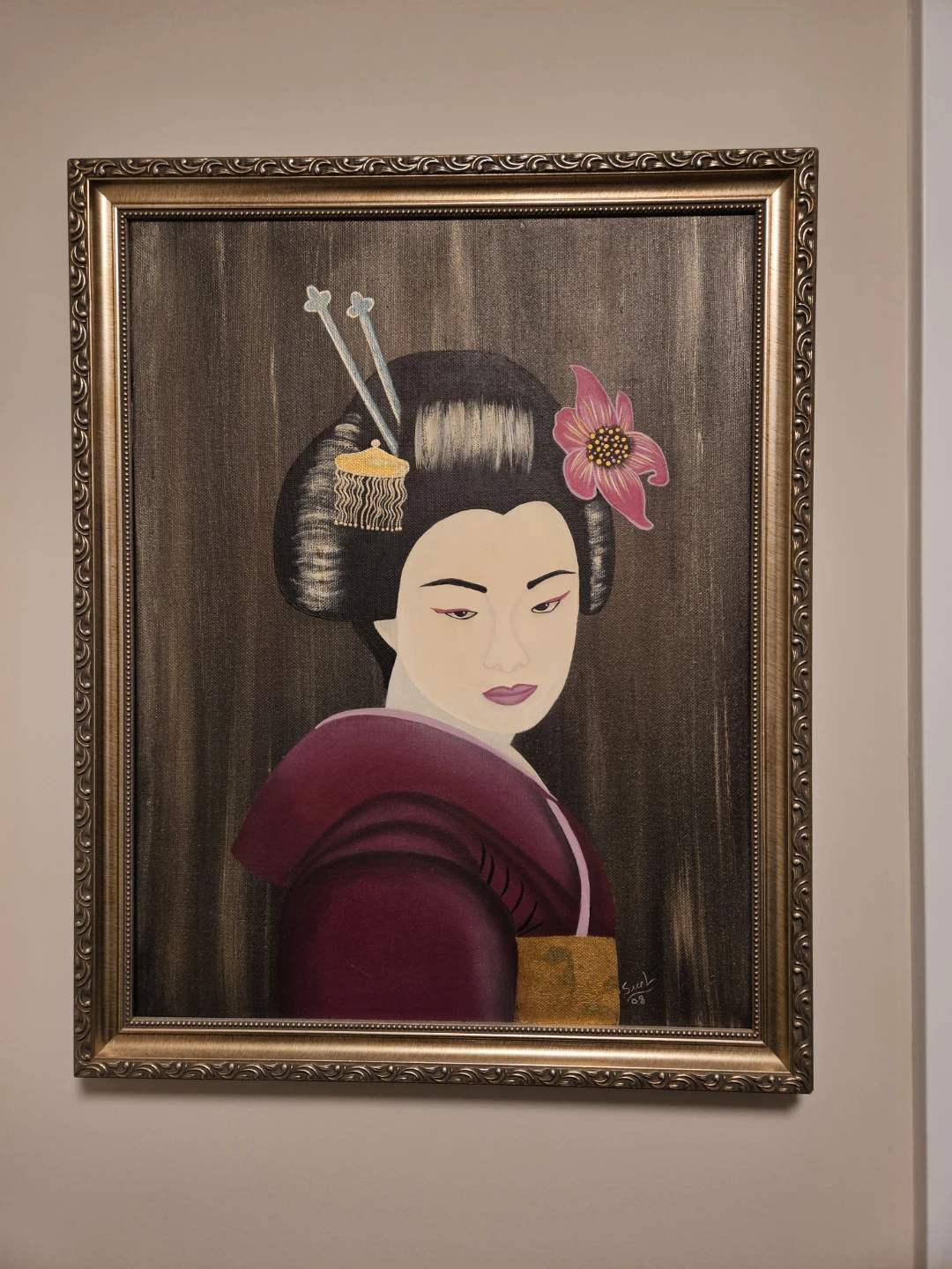 Framed Japanese  Woman Painting. 16 inch x 20 inch