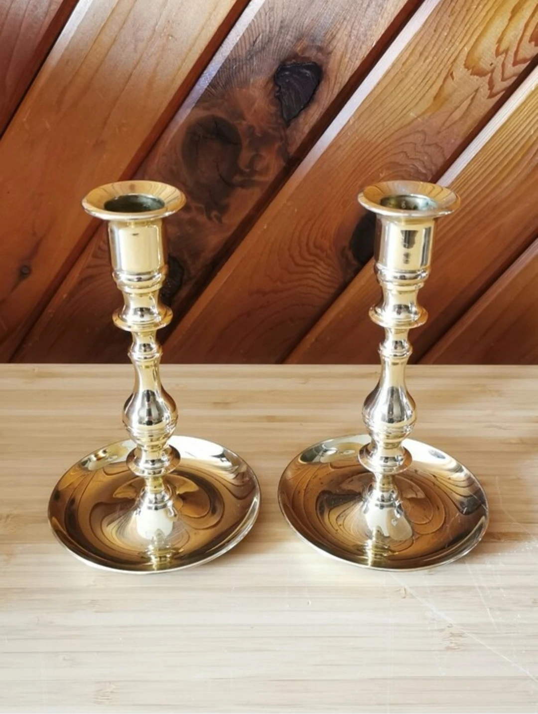 Vintage Baldwin Brass Saucer Base Candlestick Holders Set of 2