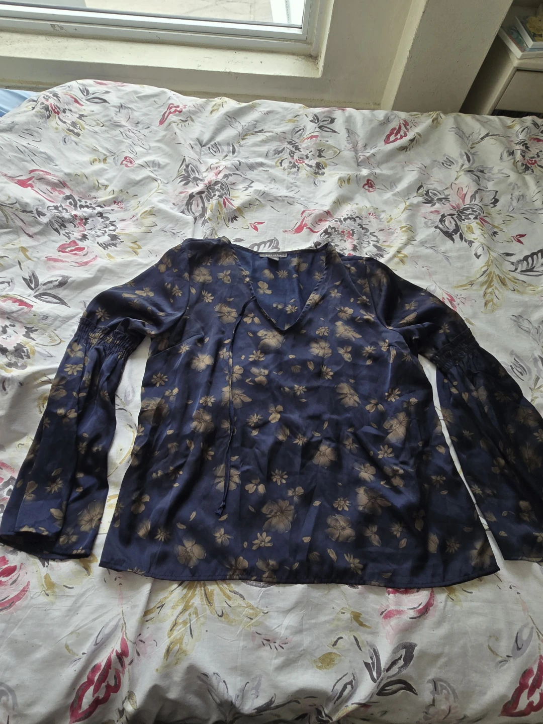 Navy Blue Floral Print Blouse