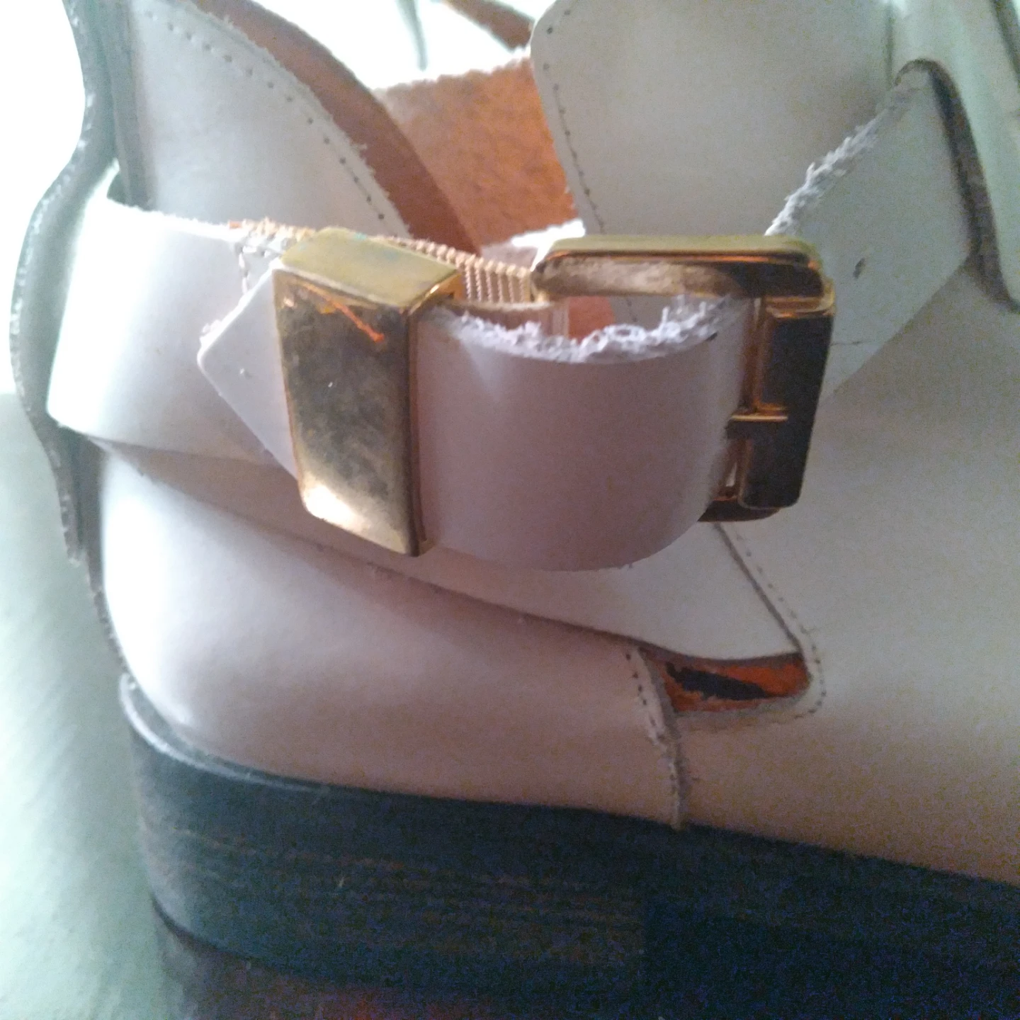 White Leather Ankle Boots with Gold Buckle