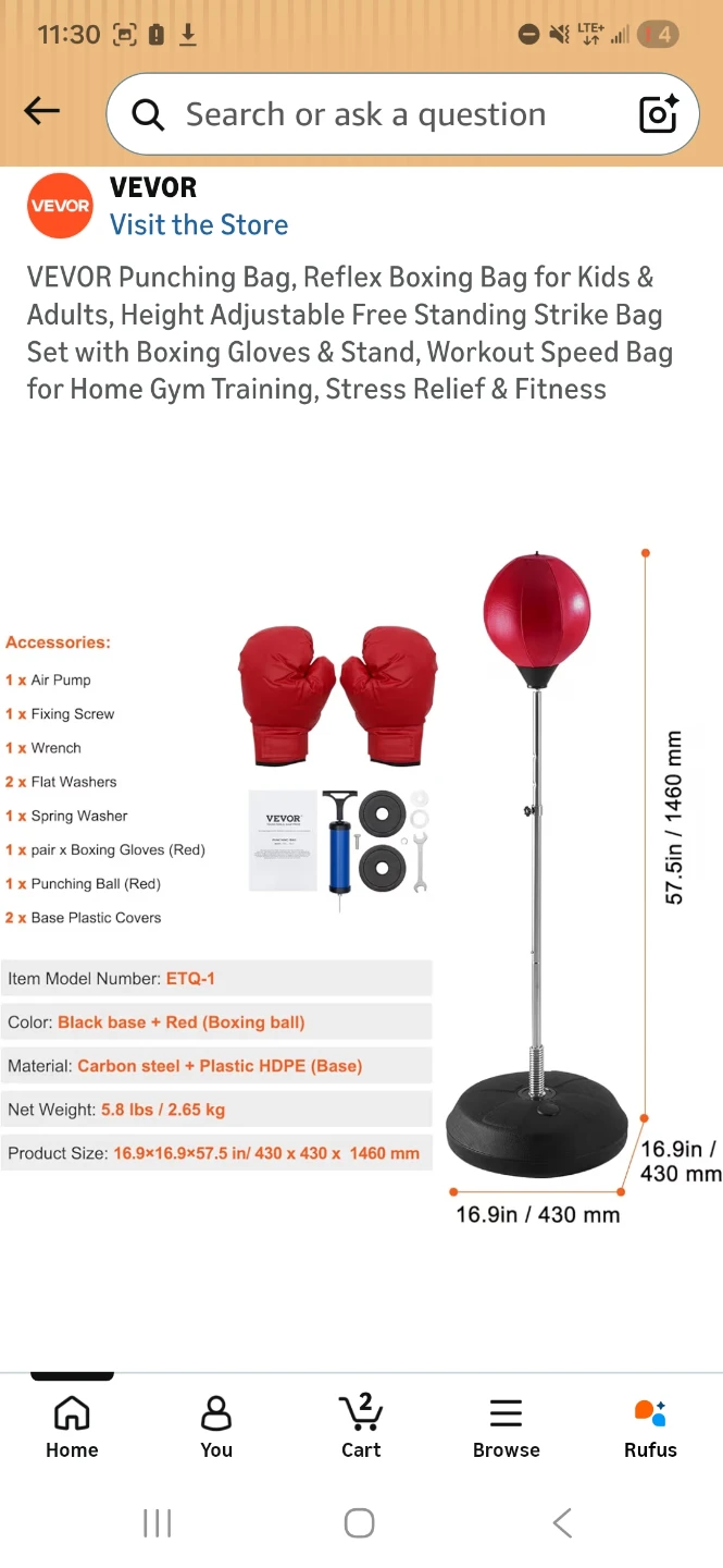 VEVOR Punching Bag, Reflex Boxing Bag - Kids & Adults - photo 2