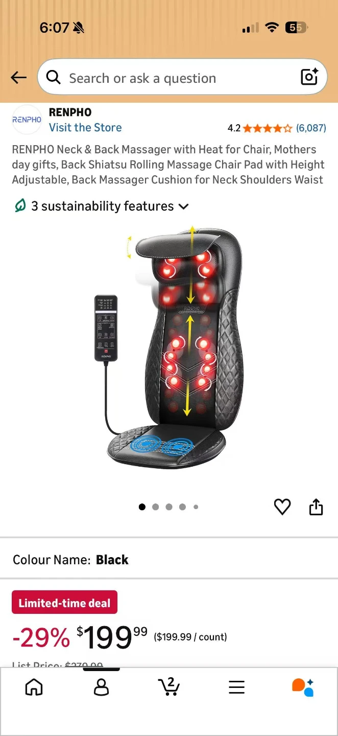 RENPHO Black Neck & Back Massager with Heat