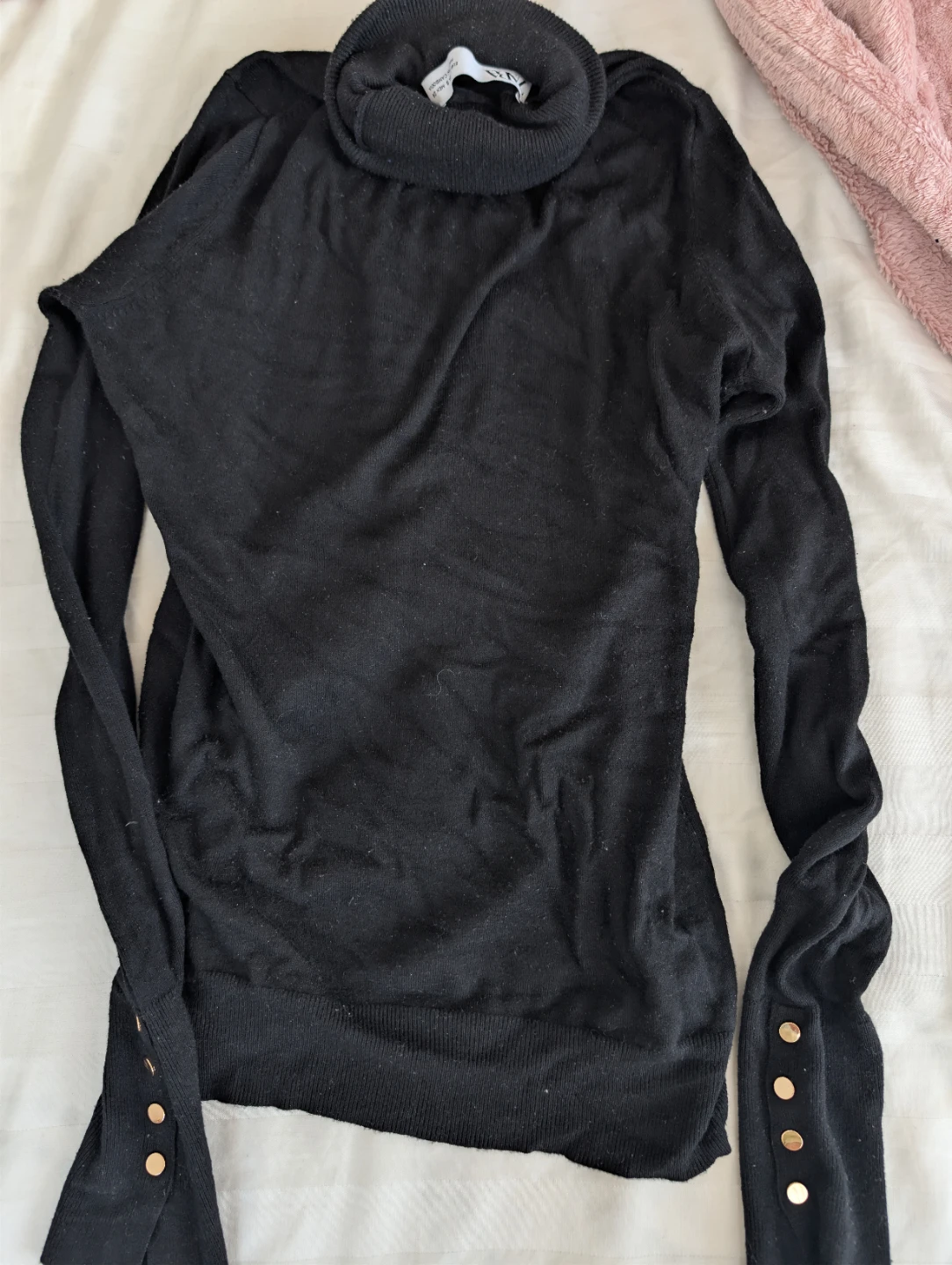 ZARA Black Turtleneck Sweater with Gold Button Cuffs