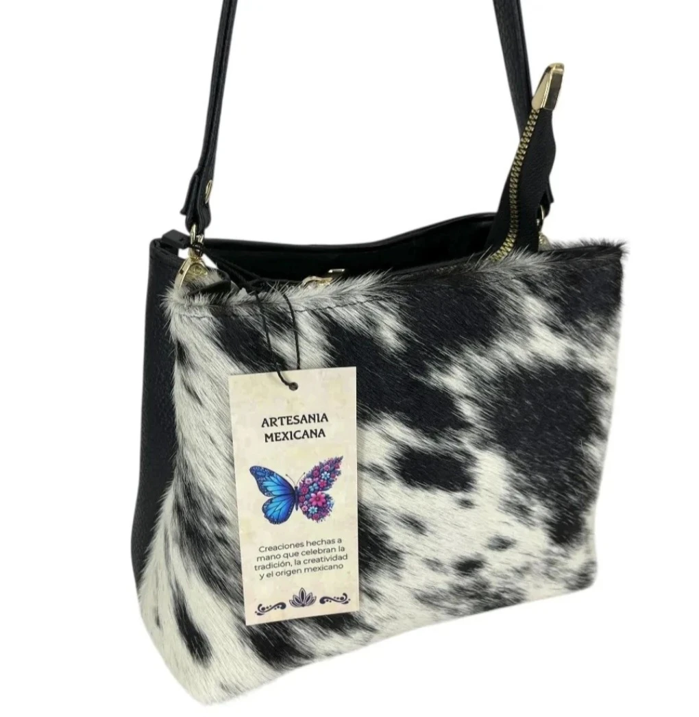Cowhide & Black Leather Shoulder Bag