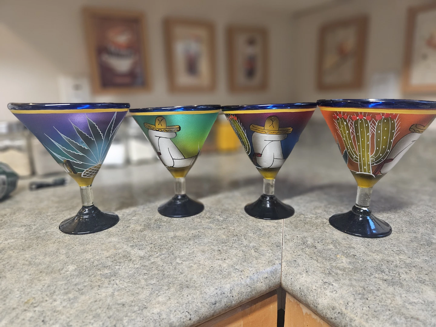 Set of 4 Hand-Margarita Glasses from Mexico
