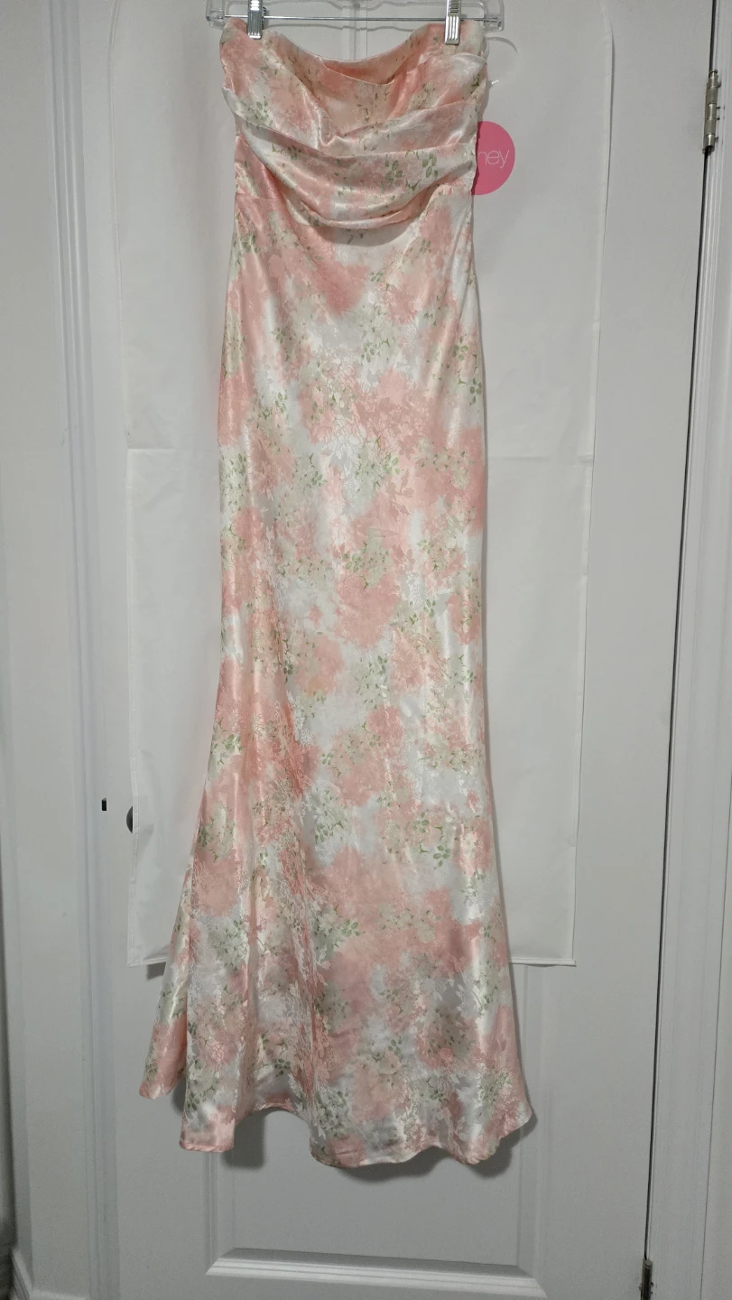 Strapless floral print maxi dress