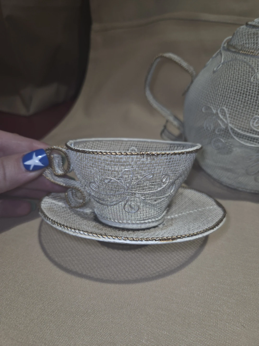 Wire Mesh Teapot and Cup Set with Saucers - photo 3