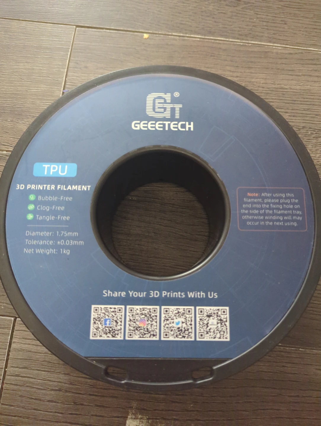 Geeetech TPU 3D Printer Filament Transparent Blue 1.75mm 1KG