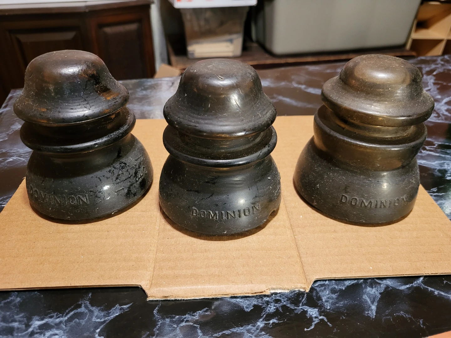 Set of 3 Vintage Dominion Glass Insulators