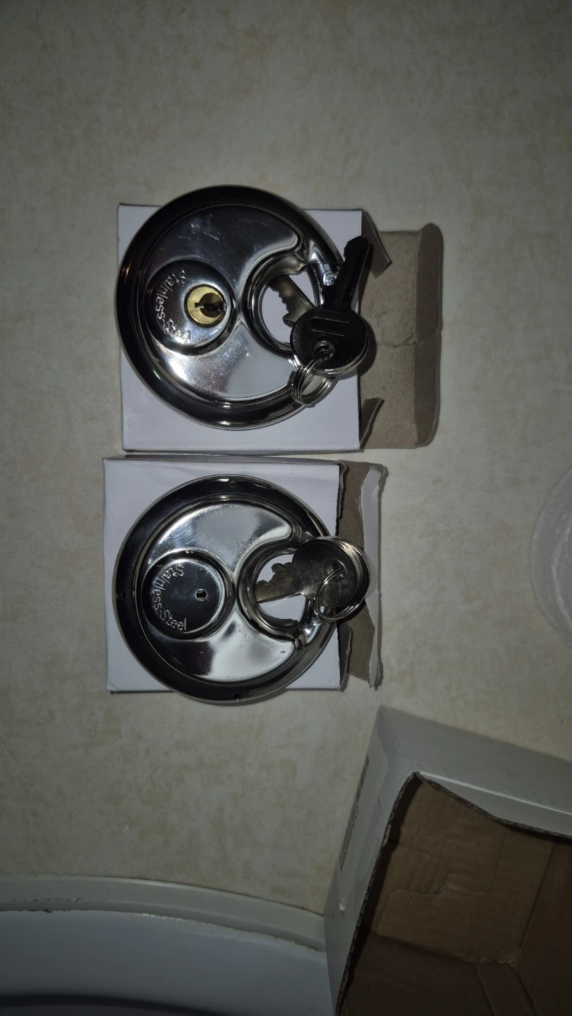 Lot of 2 Stainless Steel Disc Padlocks with Keys