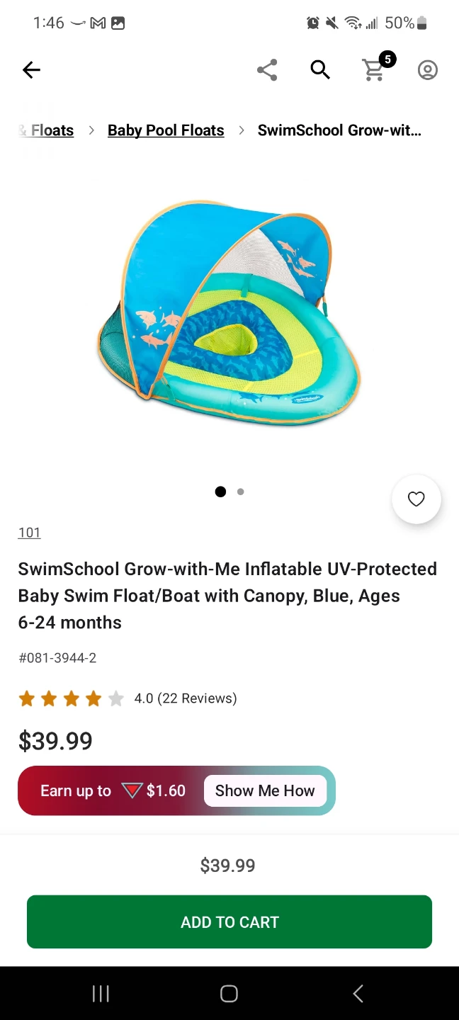 SwimSchool BabyBoat Inflatable Baby Pool Float with Canopy