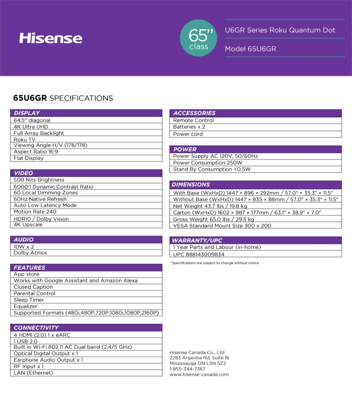 Hisense 65" U6GR Series 4K Roku TV - photo 3