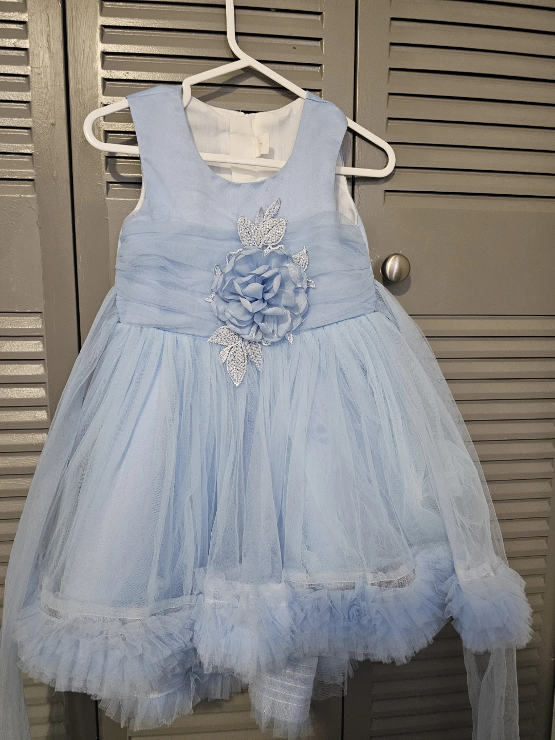 Light Blue Tulle Dress with Flower Detail