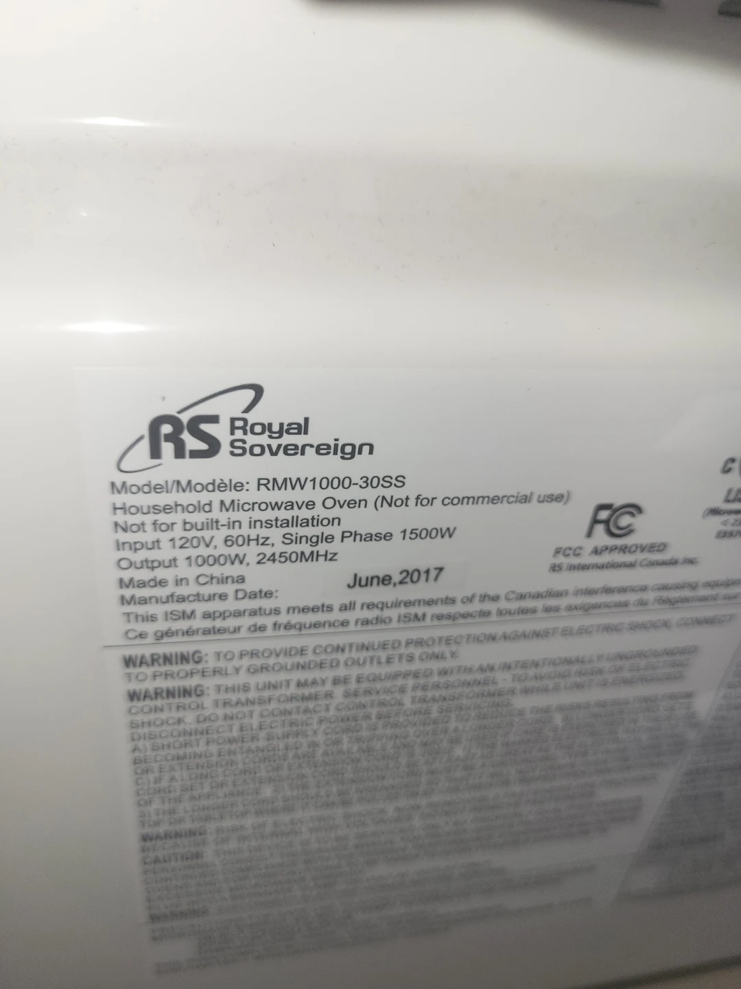 Royal Sovereign RMW1000-30SS Microwave Oven - photo 3