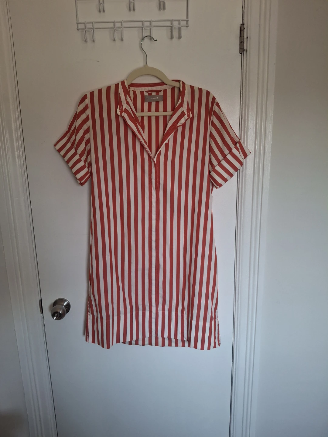 Everlane Red & White Striped Shirt Dress Size 6
