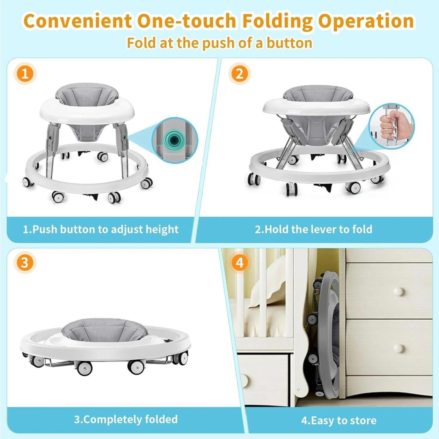 Baby Walker with Adjustable Height and Brakes - photo 4