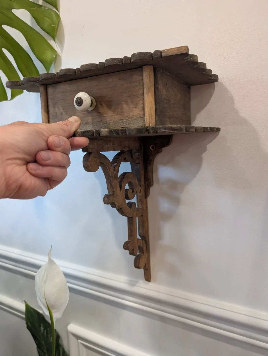 Vintage Wooden Wall Shelf with Drawer - photo 4