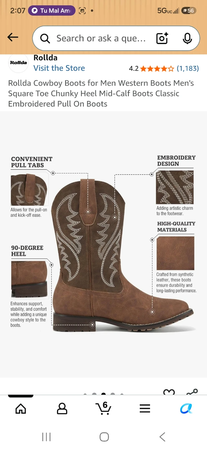 Rollda Cowboy Boots - Brown, Size 8 - photo 2