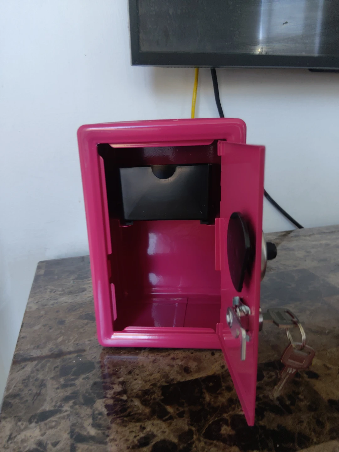 Pink Metal Coin Bank Safe with Keys