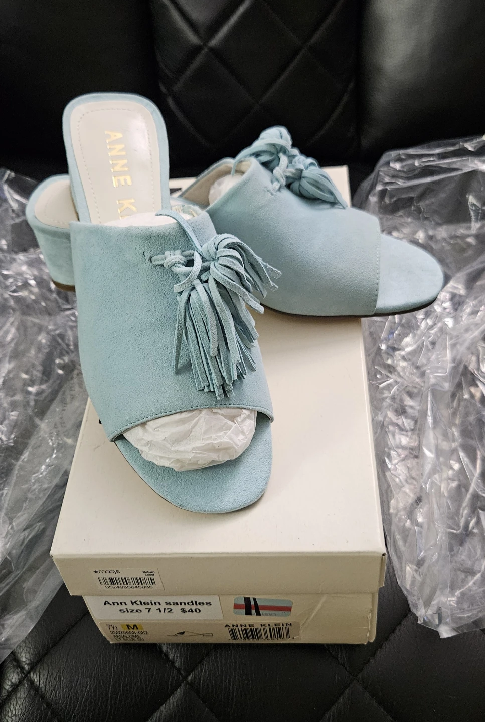 Ann Klein Light Blue Suede Tassel Slide Sandals Size 7.5 - photo 4