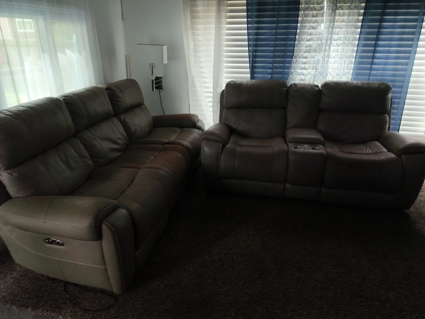 Brown Leather Reclining Sofa and Loveseat Set