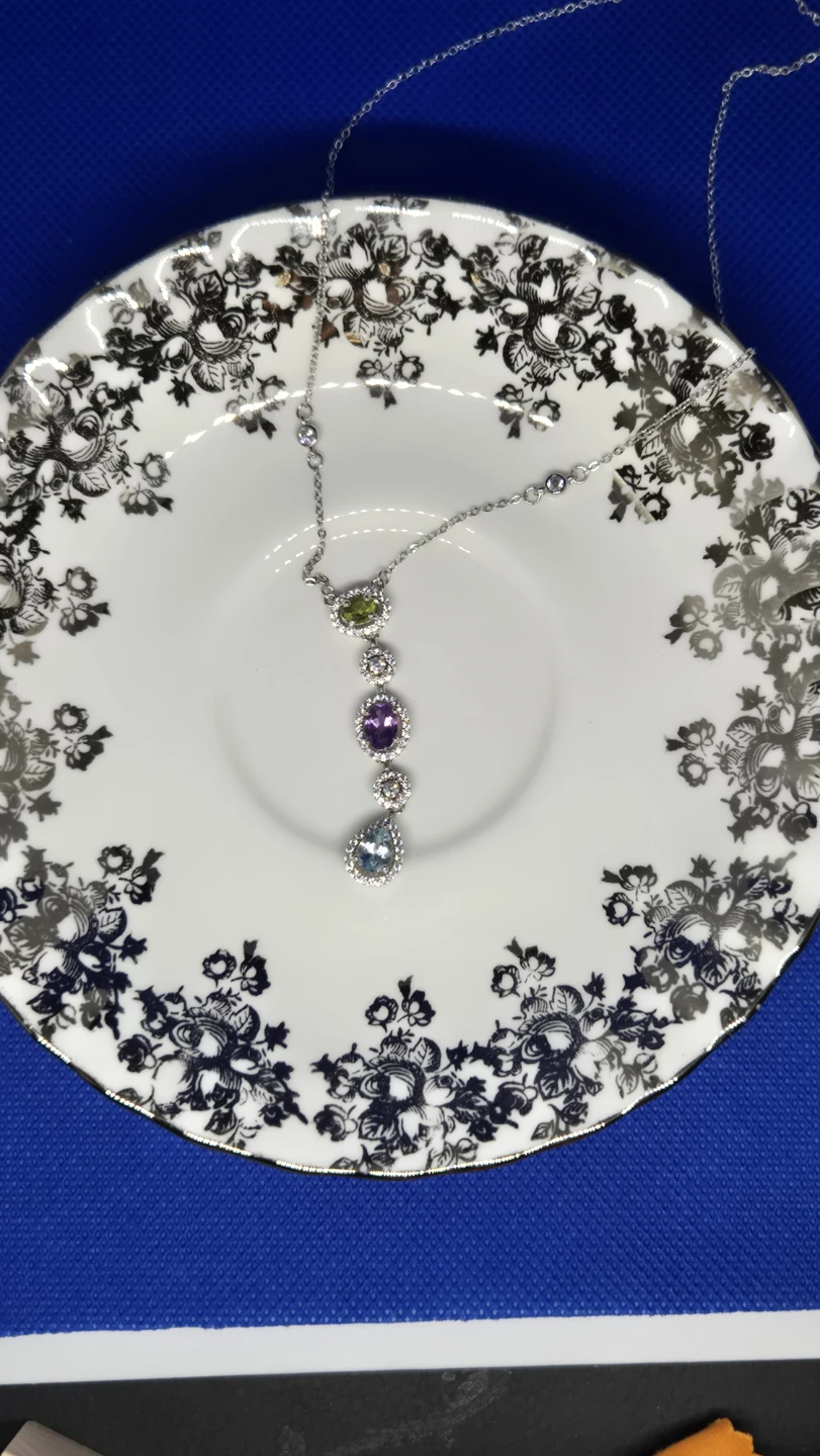 S925 Sterling Silver Multi Gemstone Dangle Necklace