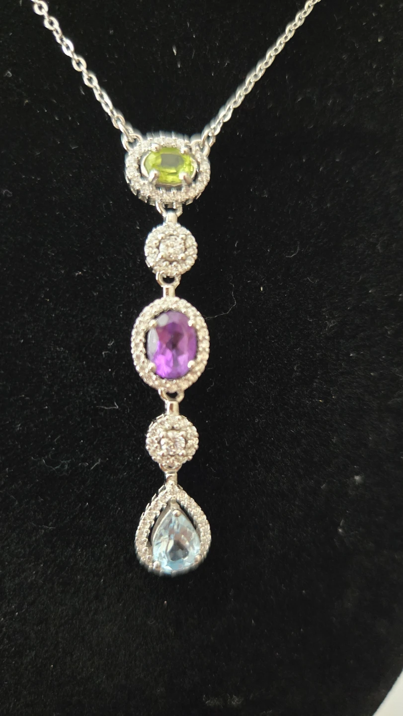 S925 Sterling Silver Multi Gemstone Dangle Necklace - photo 2