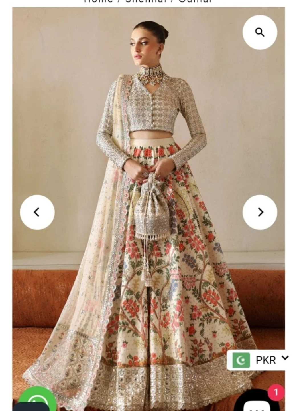 Embroidered Floral Lehenga with Dupatta and Potli Bag