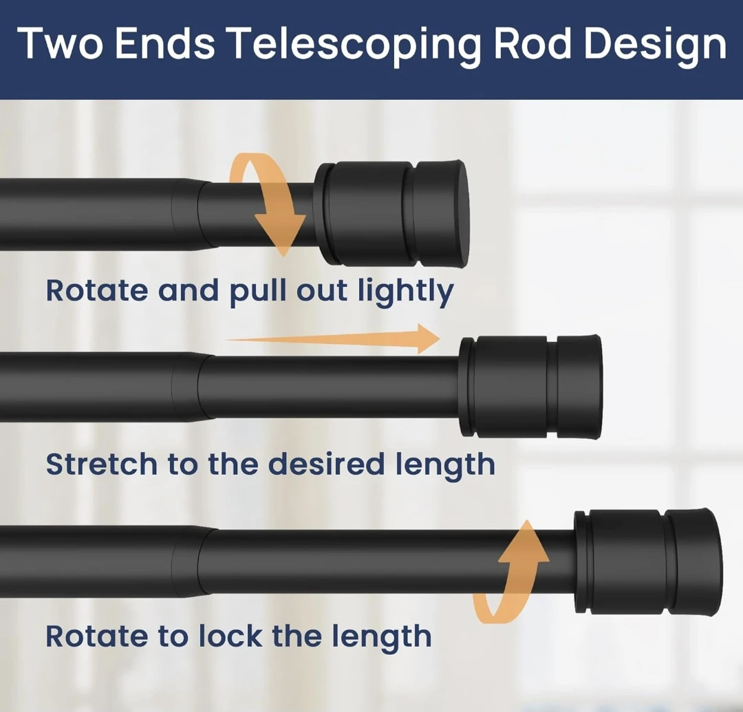 Matte Black Telescoping Curtain Rod 28"-90" Adjustable - photo 4