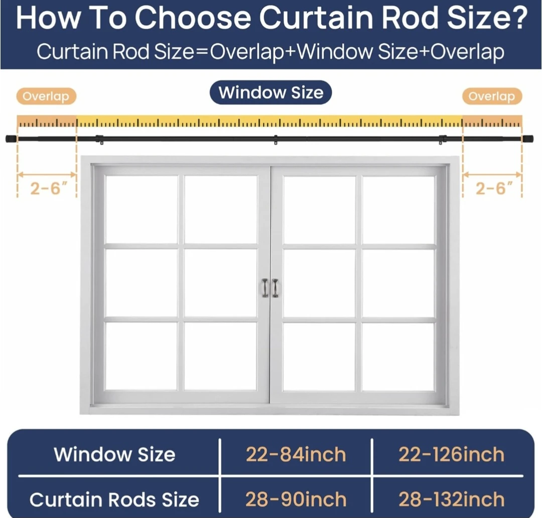 Matte Black Telescoping Curtain Rod 28"-90" Adjustable - photo 5