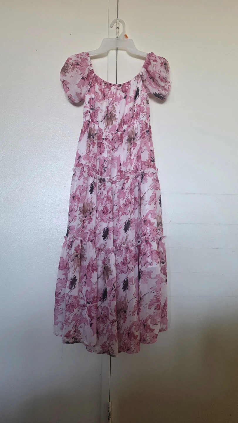 Pink Floral Tiered Maxi Dress