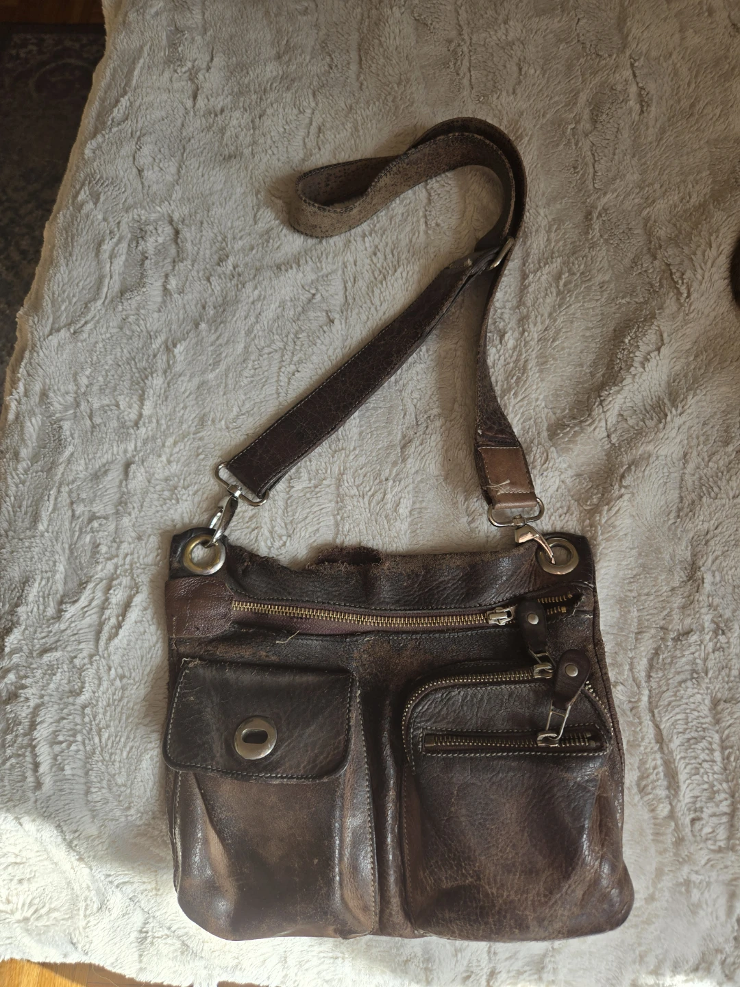 Roots Brown Leather Crossbody Bag