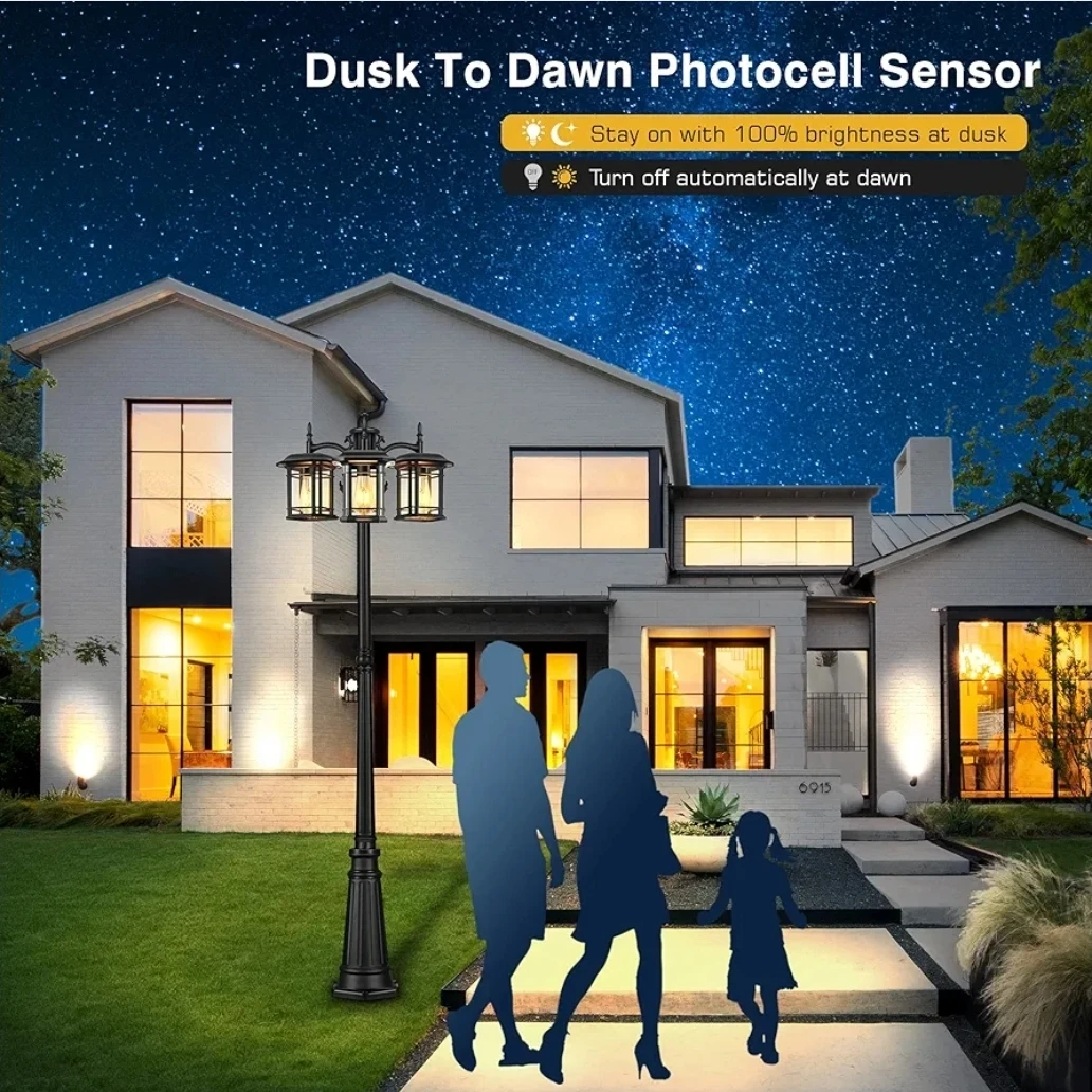 Outdoor 3-Light Pole Lamp with Dusk-to-Dawn Sensor - photo 2