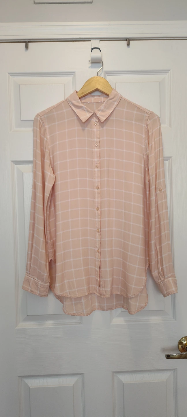 Calvin Klein Peach Plaid Long Sleeve Blouse