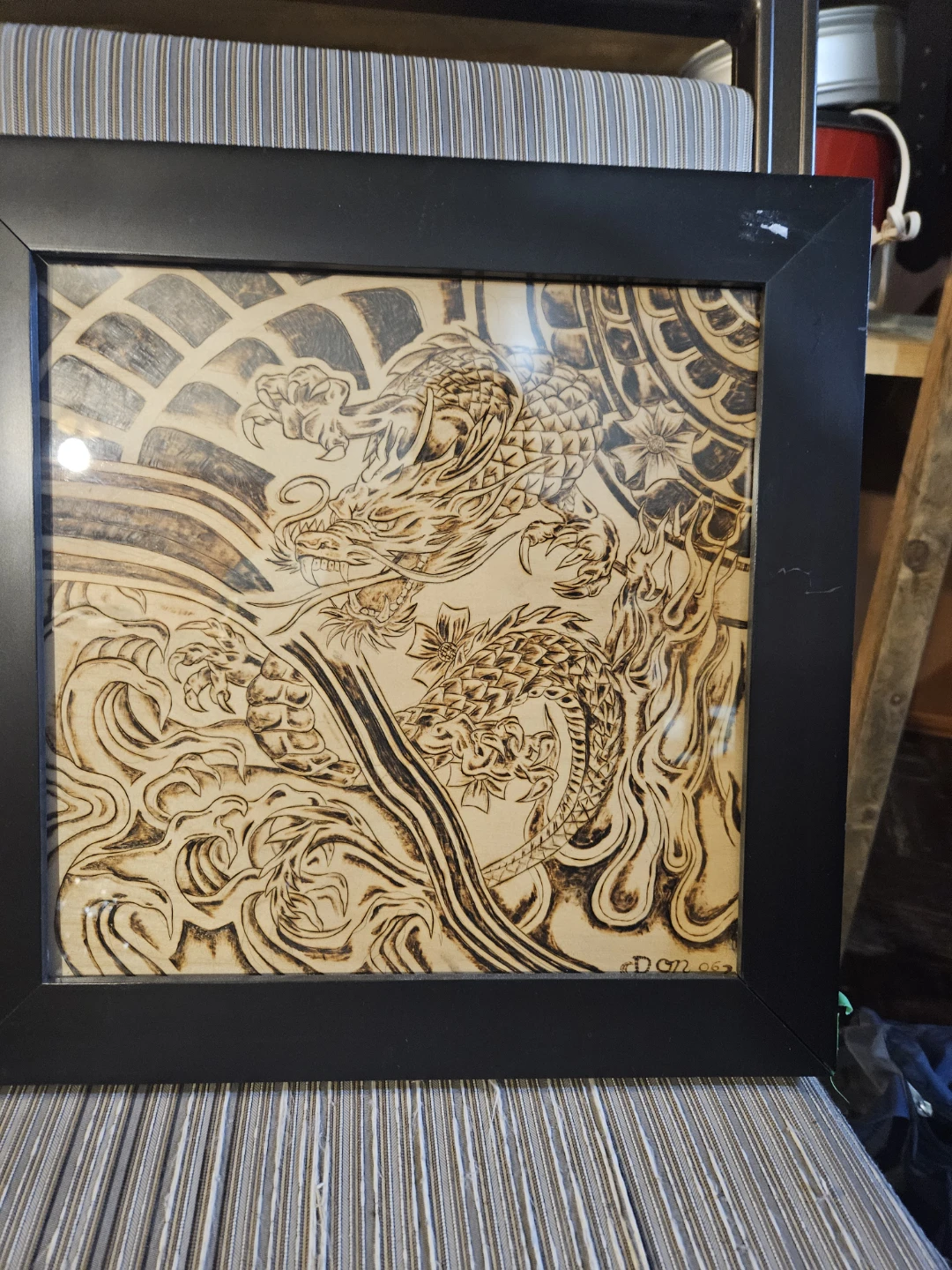Framed Dragon Pyrography Art - photo 3