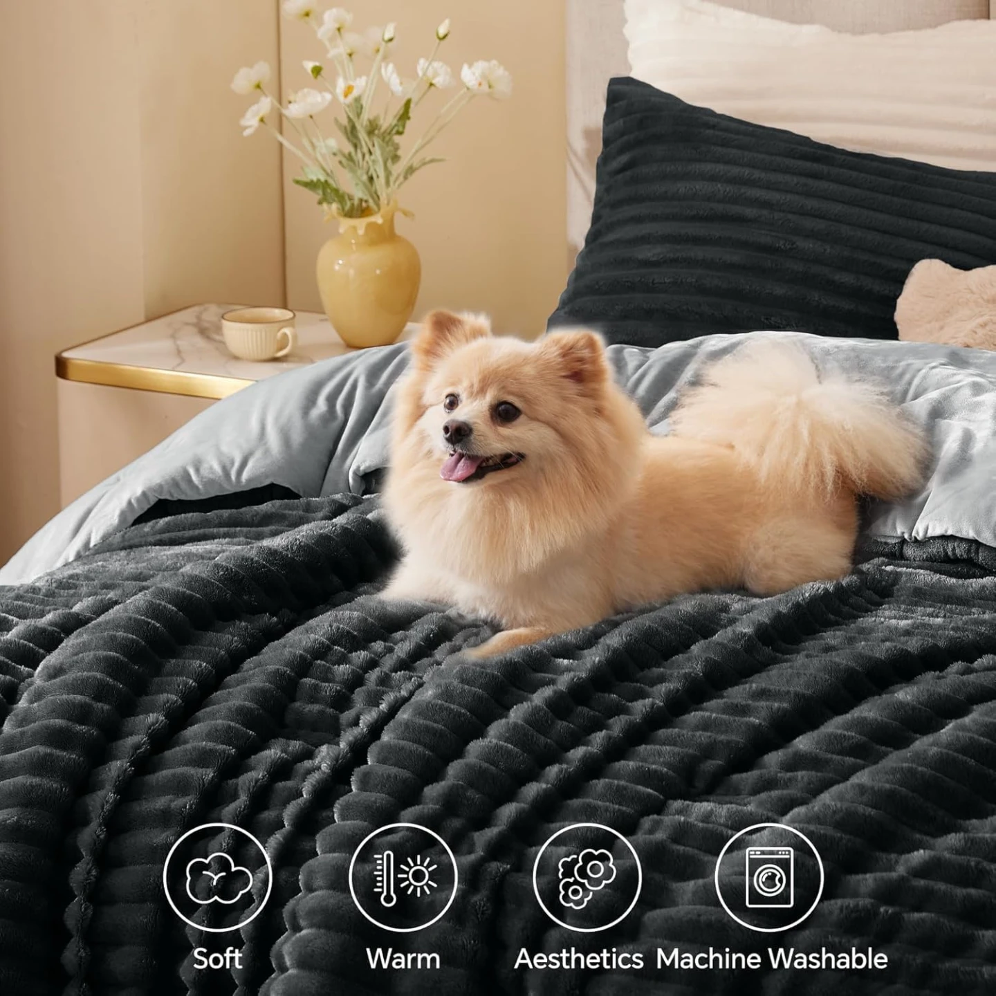 BEDELITE Fleece Queen Comforter Set-Black -Super Soft - photo 5