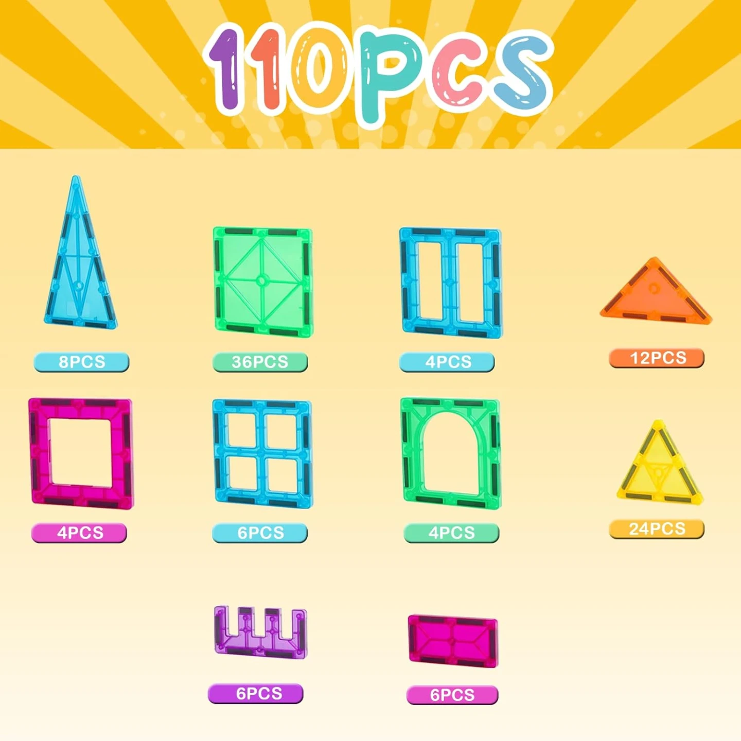 110pc Magnetic Tiles Building Set - STEM Toy for Kids - photo 3