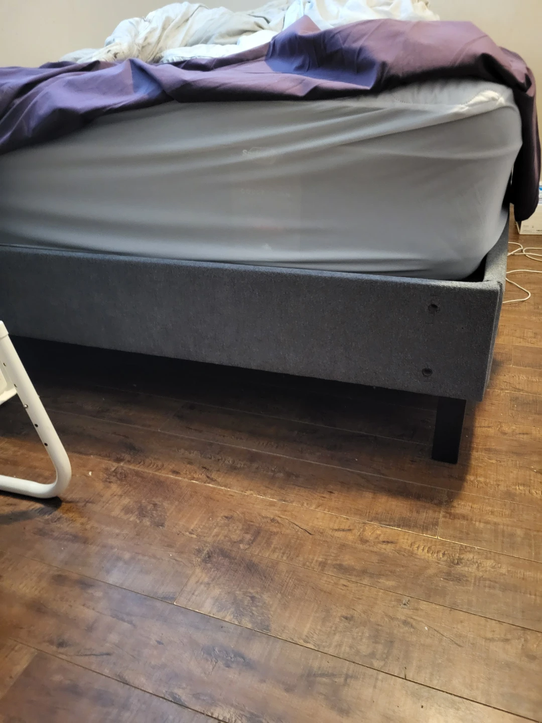 Dark Grey Upholstered Bed queen platform frame.