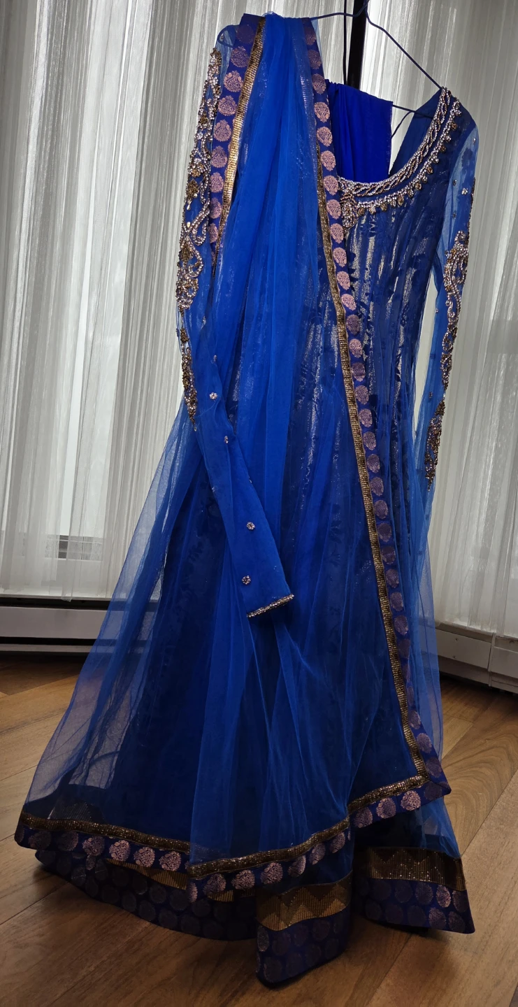 Blue Embellished Anarkali Kurti with Dupatta, and Pant
