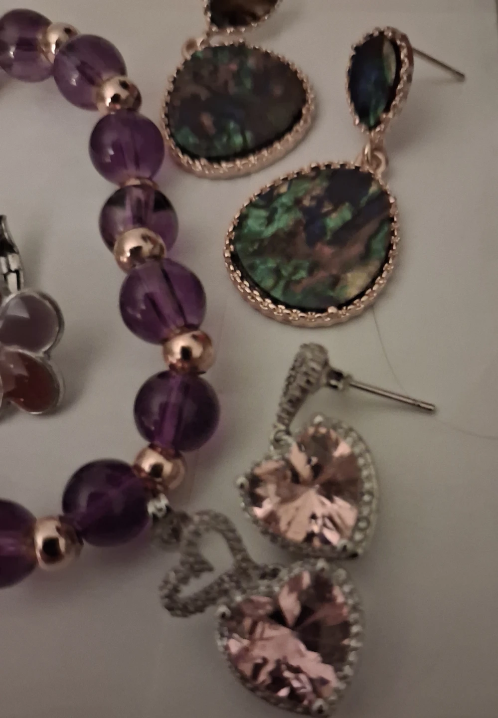 Purple Beaded Bracelet and Assorted Earrings Set - photo 4