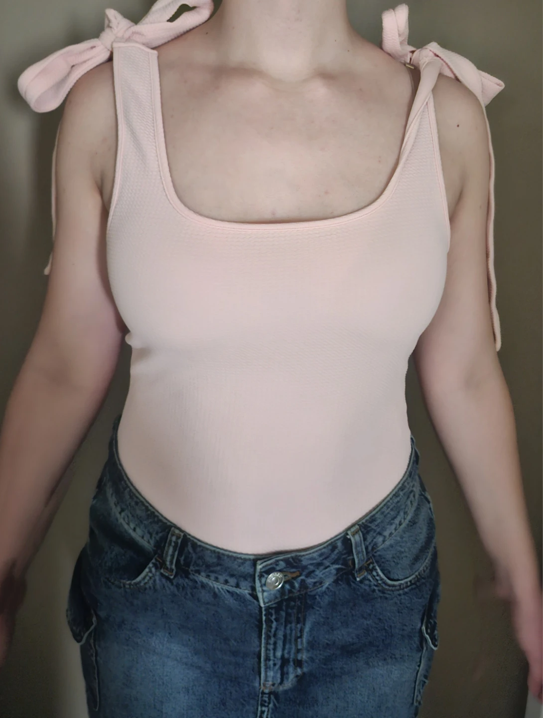Pink Ribbed Bodysuit with Tie Shoulders