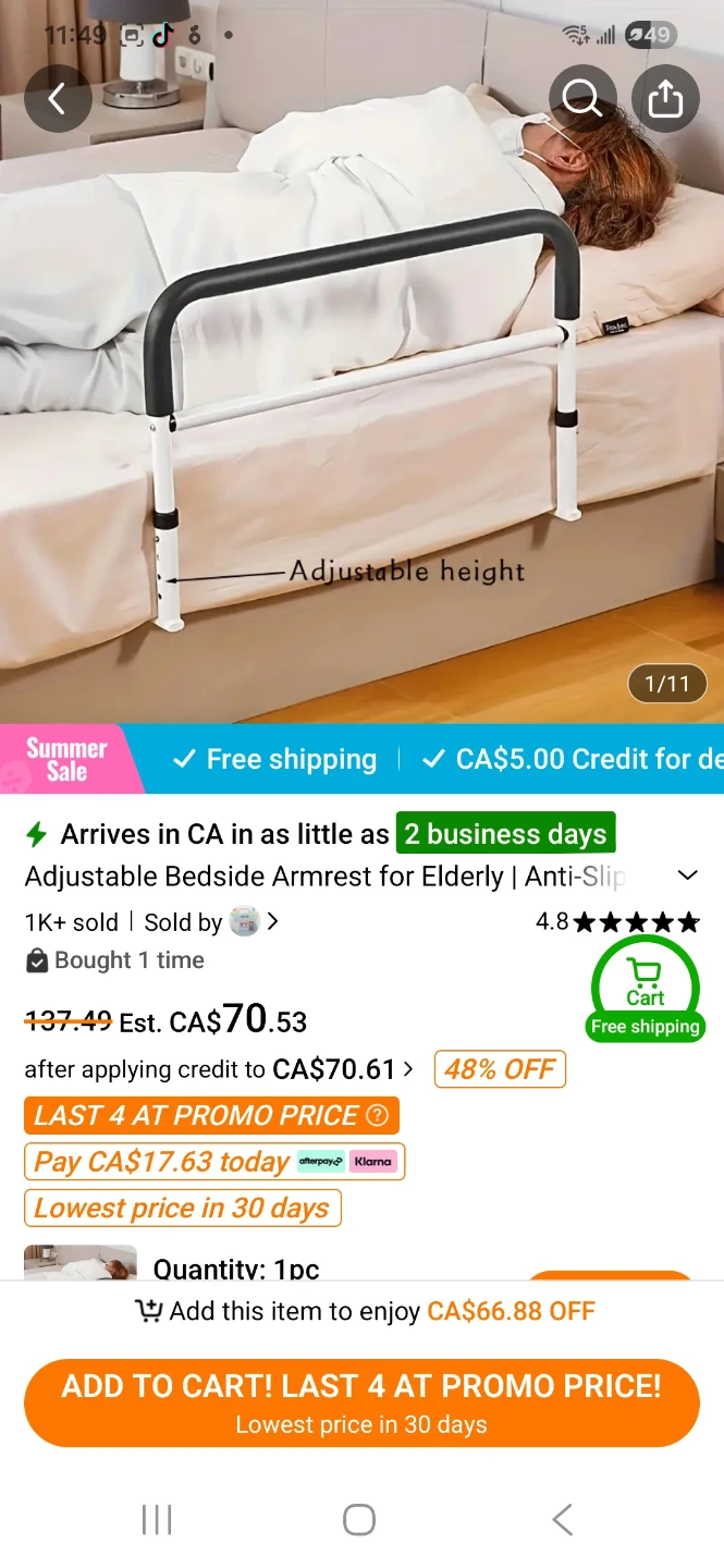 Adjustable Bedside Armrest for Elderly