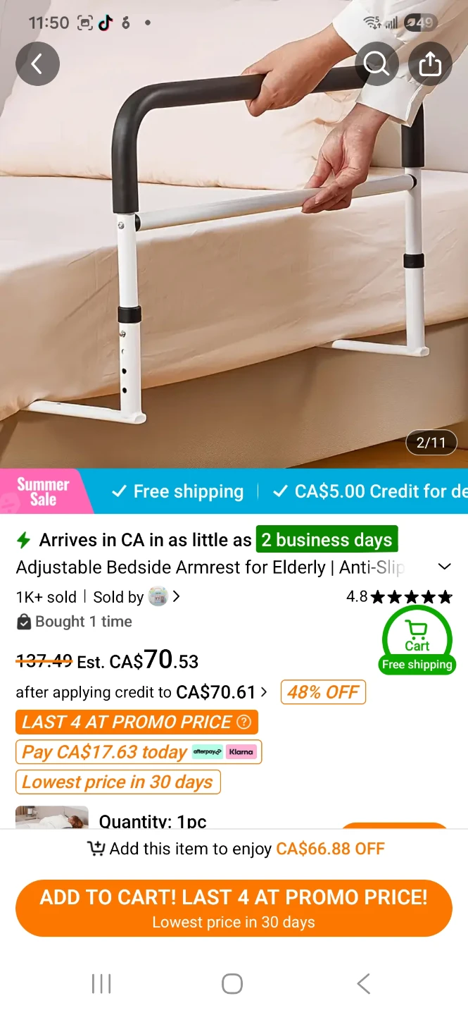 Adjustable Bedside Armrest for Elderly - photo 2