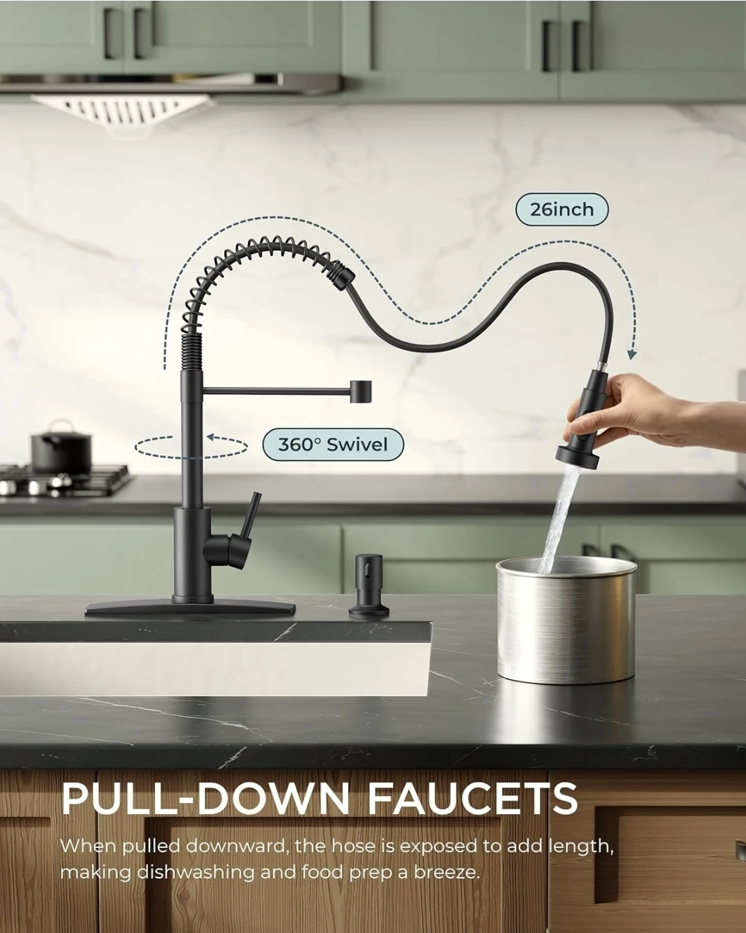 Matte Black Pull-Down Kitchen Faucet - photo 3