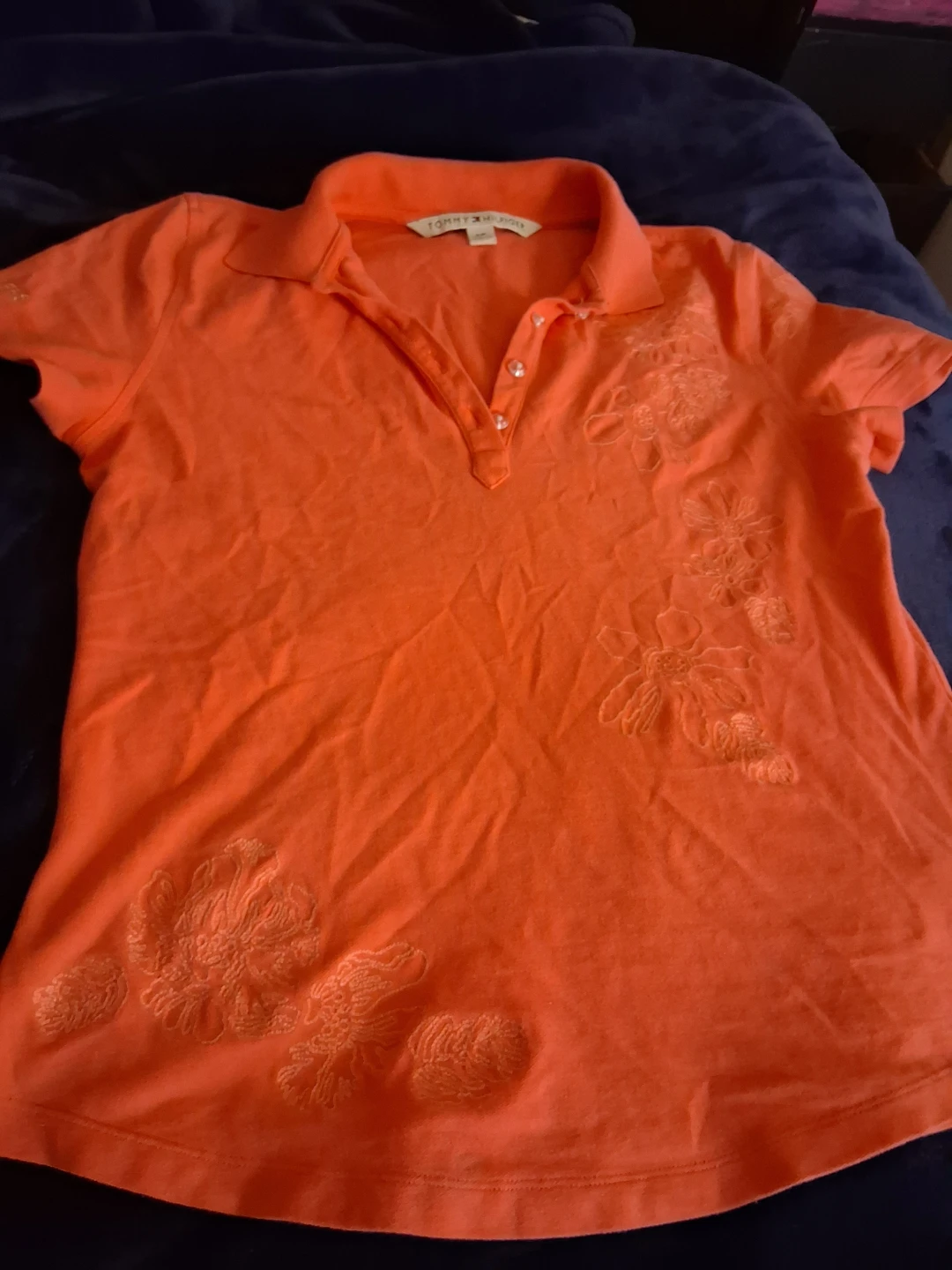 Tommy Hilfiger Women's Orange Embroidered Polo Shirt