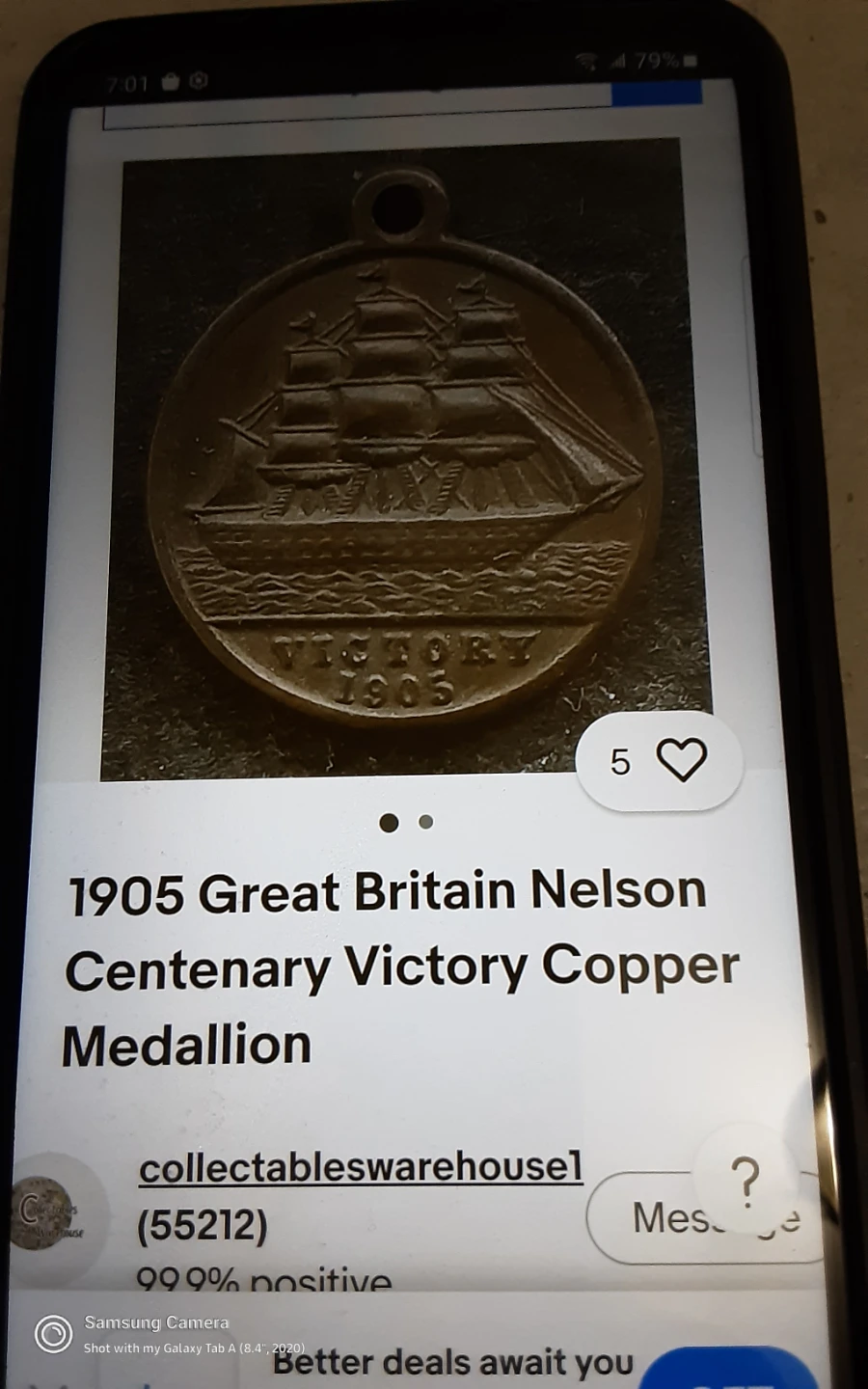 1905 Great Britain Nelson Centenary Victory Copper Medallion - photo 2