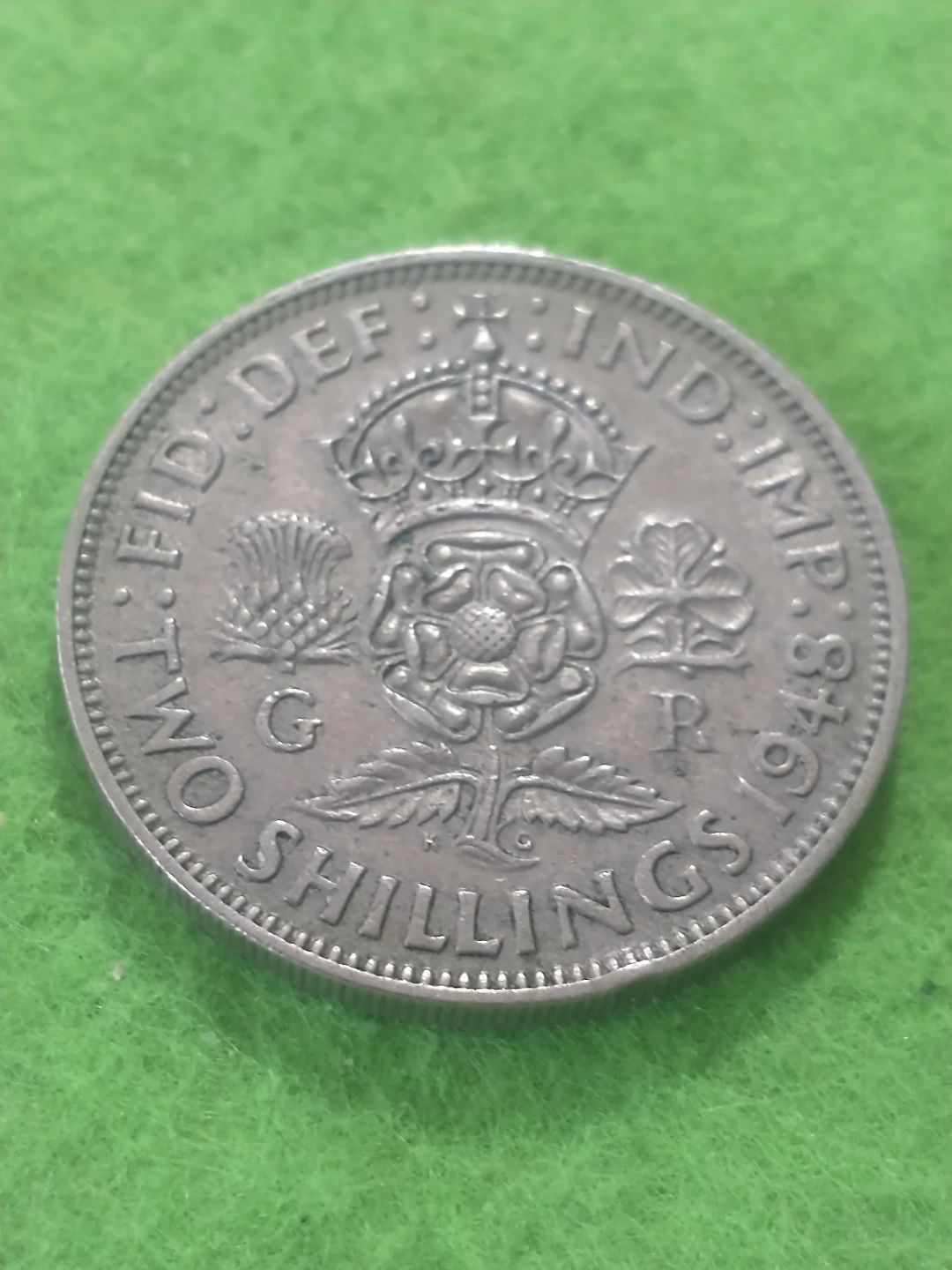 Nice 1948 England 1 florin (2 shillings) copper nickel coin - photo 2