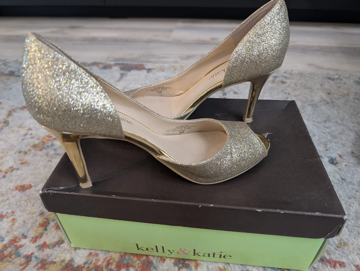 Kelly & Katie Gold Glitter Peep Toe Heels - Size 6.5 - photo 2
