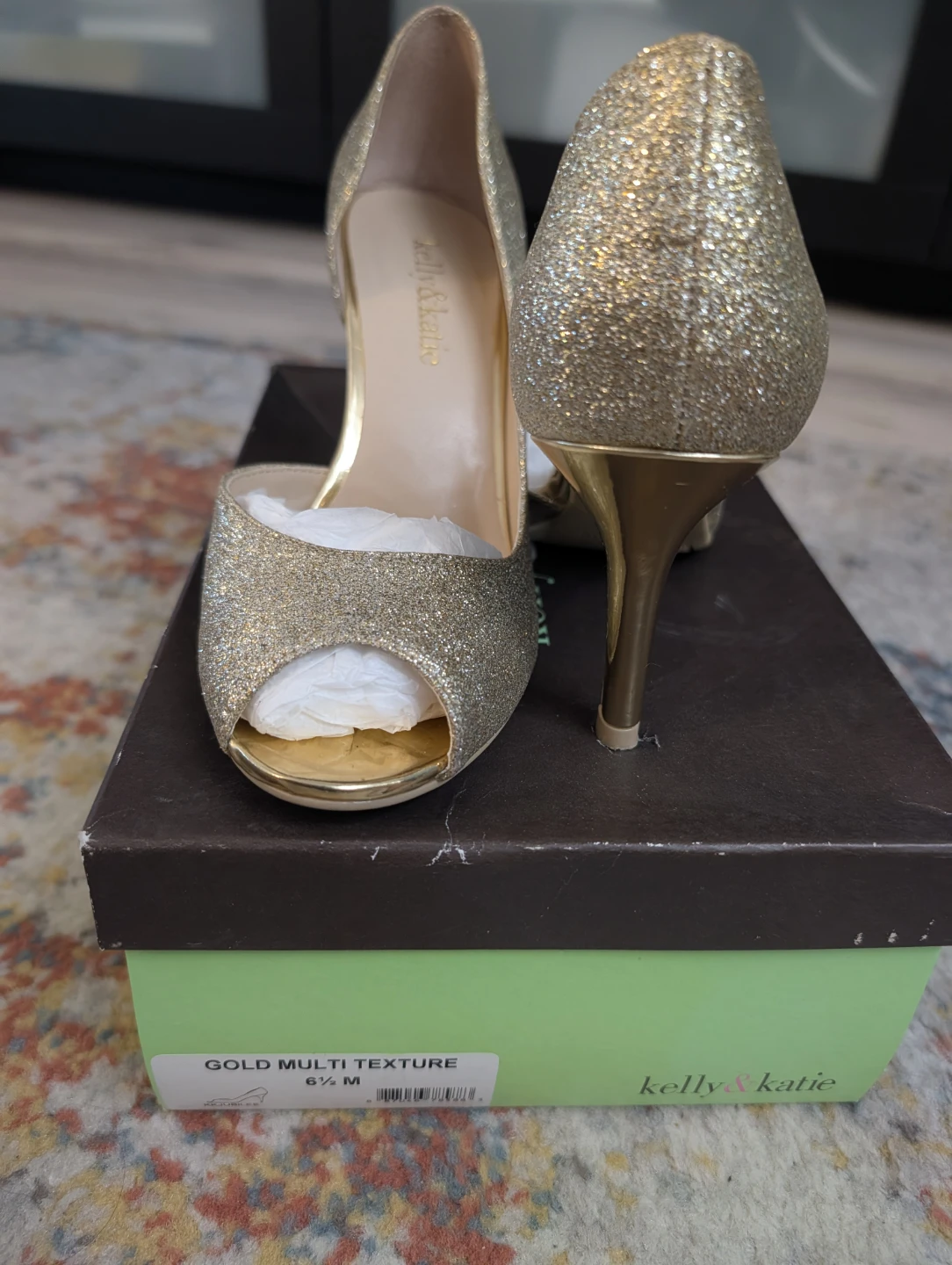 Kelly & Katie Gold Glitter Peep Toe Heels - Size 6.5 - photo 3
